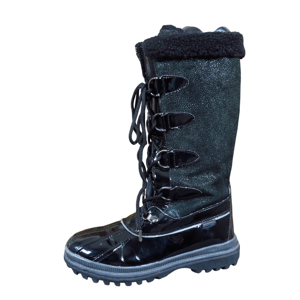 Khombu Farrah Womens Snow Boots Size 7 Winter Outdoor Waterproof Black Patent